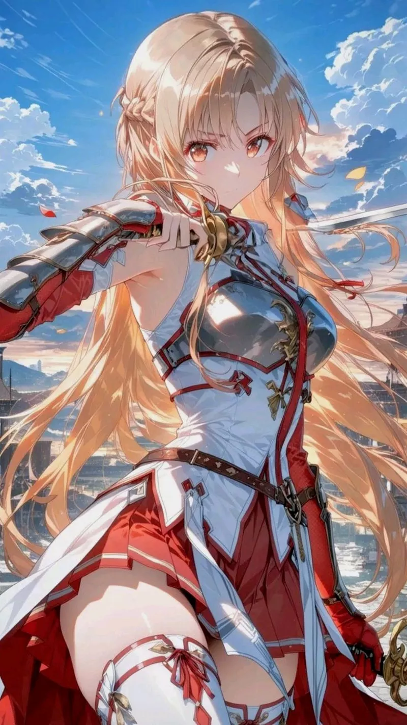 Hình Nền Asuna Yuuki Tông Màu Trắng Đỏ