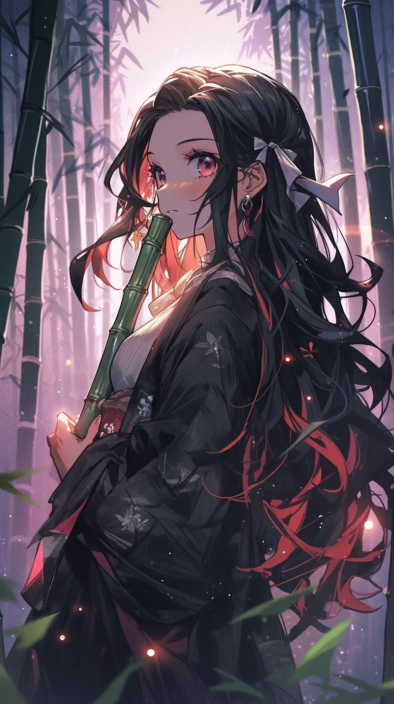 Hình Nền Nezuko Kamado Với Mái Tóc Dài Đen Hình Nền Nezuko Kamado Với Mái Tóc Dài Đen