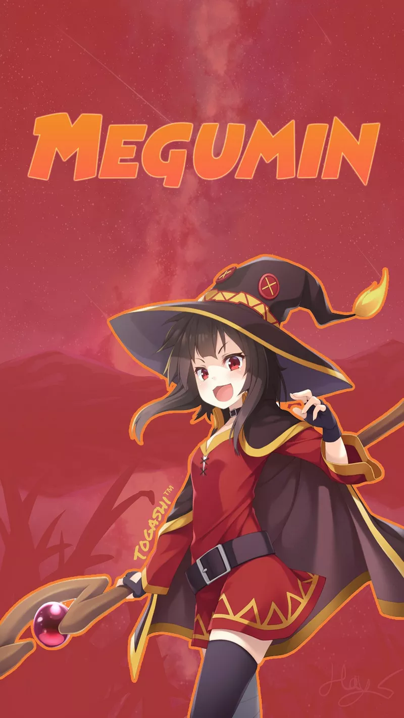 Hình Nền Megumin Với Mái Tóc Đen Và Trang Phục Đỏ