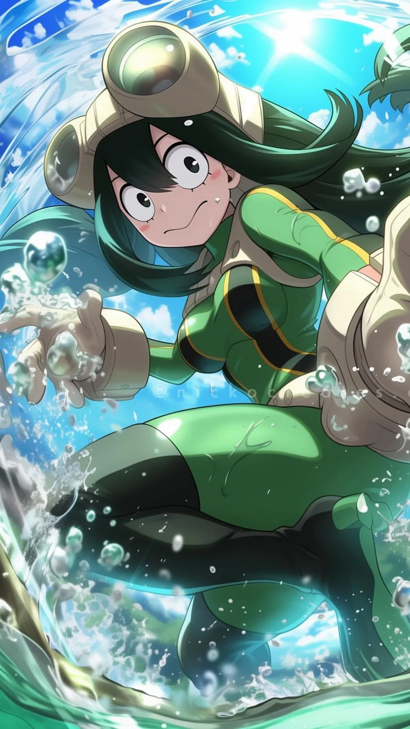 Hình Nền Tsuyu Asui Tạo Dáng Cùng Hiệu Ứng Nước Sinh Động Hình Nền Tsuyu Asui Tạo Dáng Cùng Hiệu Ứng Nước Sinh Động